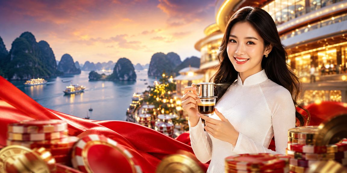 Vịnh Hạ Long với áo dài minh họa cashback và thưởng hoàn trả